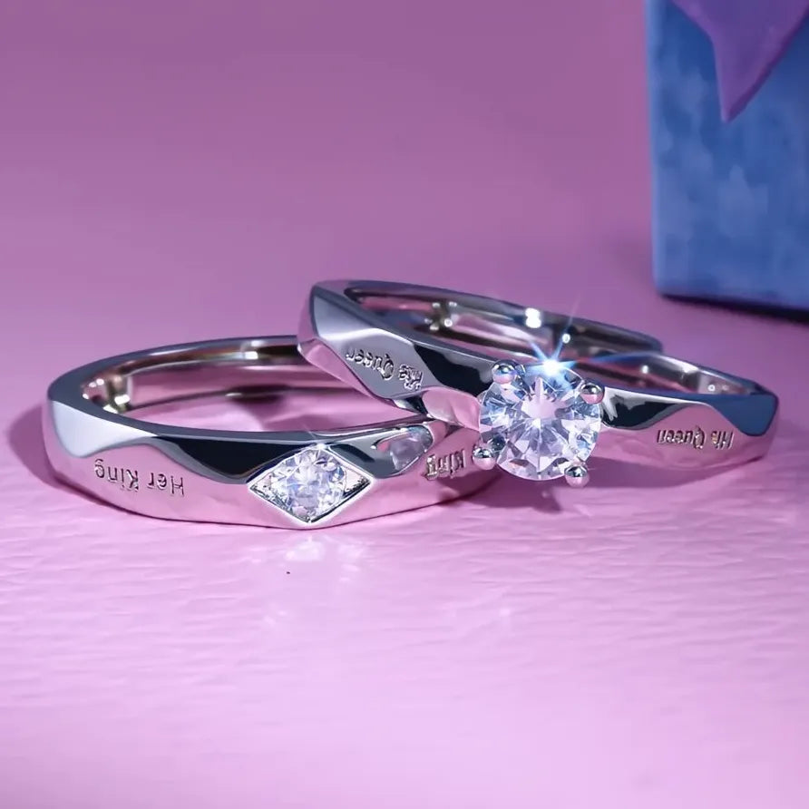 His King Her Queen Cubic Zirconia Romantic Couple Engagement Ring Set