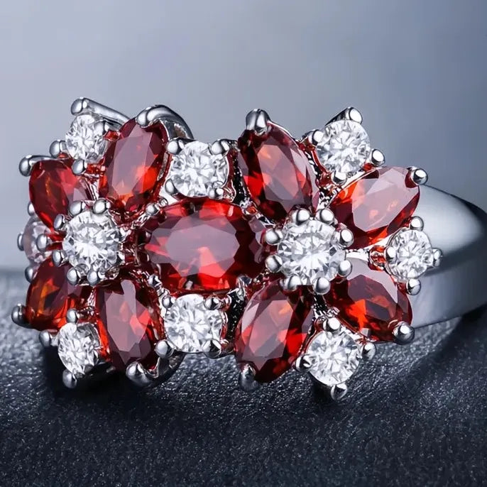 Luxury Brass Flower Ring with Cubic Zirconia for Women Valentine's Gift