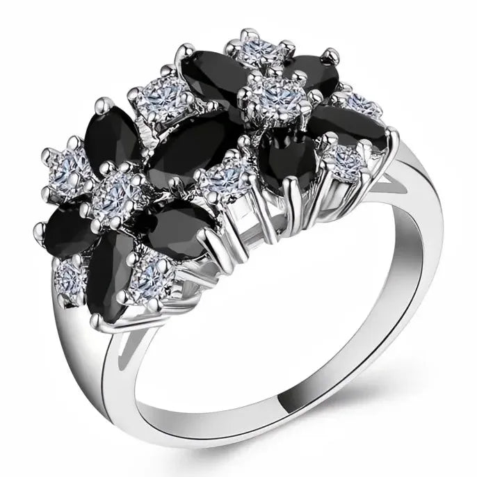 Luxury Brass Flower Ring with Cubic Zirconia for Women Valentine's Gift