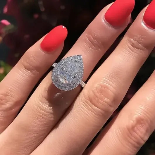 Water Drop Pear Shaped Cubic Zirconia Silver Plated Wedding Ring for Women