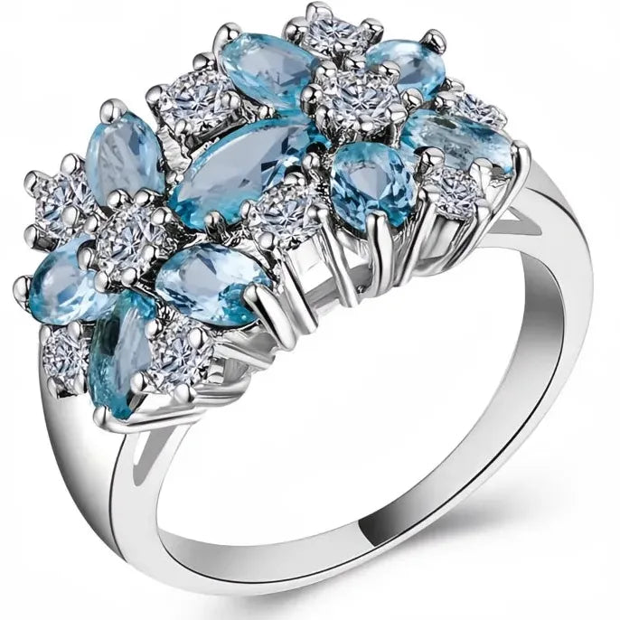 Luxury Brass Flower Ring with Cubic Zirconia for Women Valentine's Gift