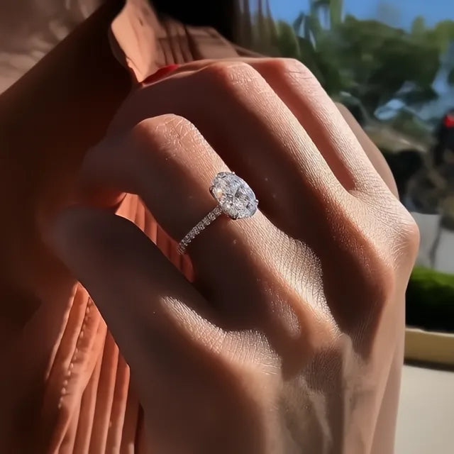 Oval Finger Ring Band with Dazzling CZ Stone Four Prong Setting Classic Wedding Anniversary Gift for Women