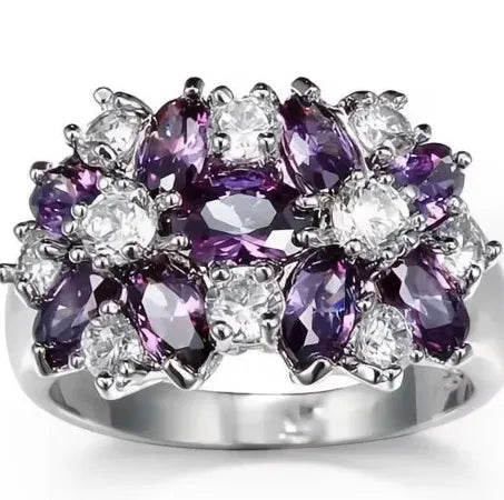 Luxury Brass Flower Ring with Cubic Zirconia for Women Valentine's Gift