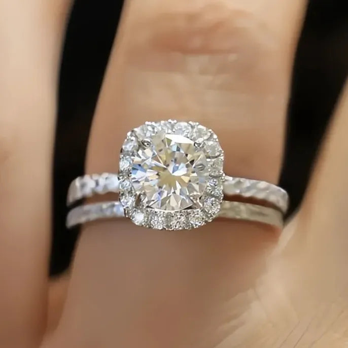 2PC Bridal Wedding Engagement Rings Zinc Alloy Cubic Zirconia Prong Setting Size 5-14