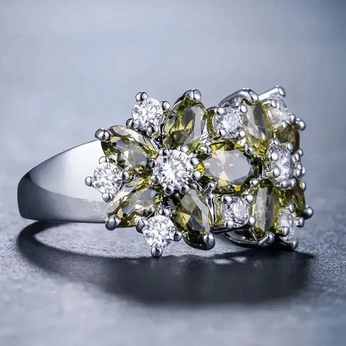 Luxury Brass Flower Ring with Cubic Zirconia for Women Valentine's Gift