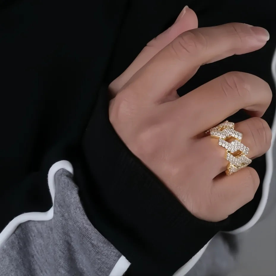 Hip Hop Iced Out Cuban Ring for Men – Prong Set CZ Gold Silver Color Bling Ring