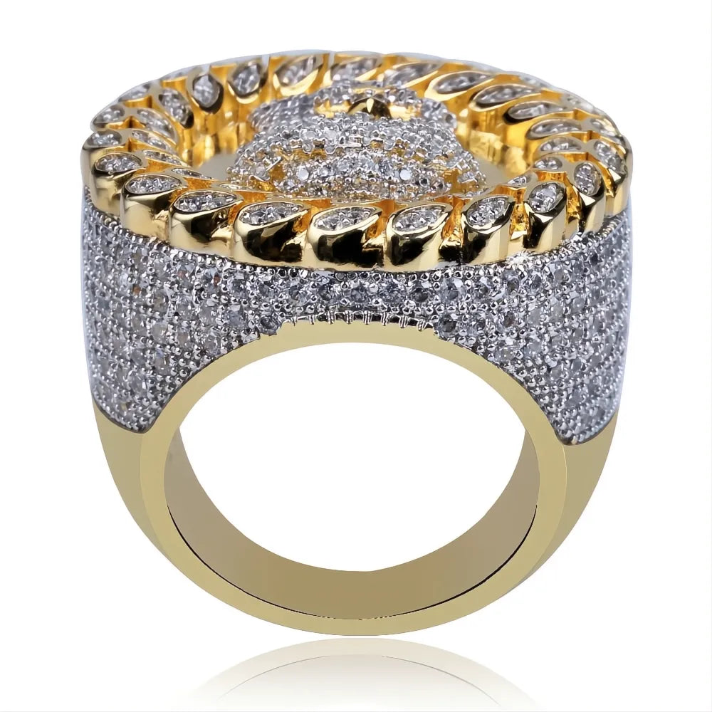 Men’s Iced Out Jesus Ring | Gold Color Micro Pave AAA CZ Hip Hop Bling Jewelry