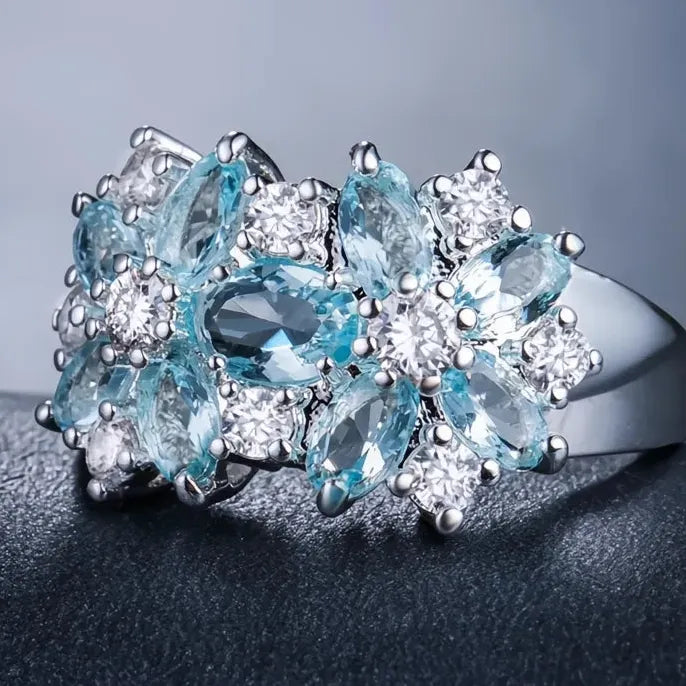 Luxury Brass Flower Ring with Cubic Zirconia for Women Valentine's Gift