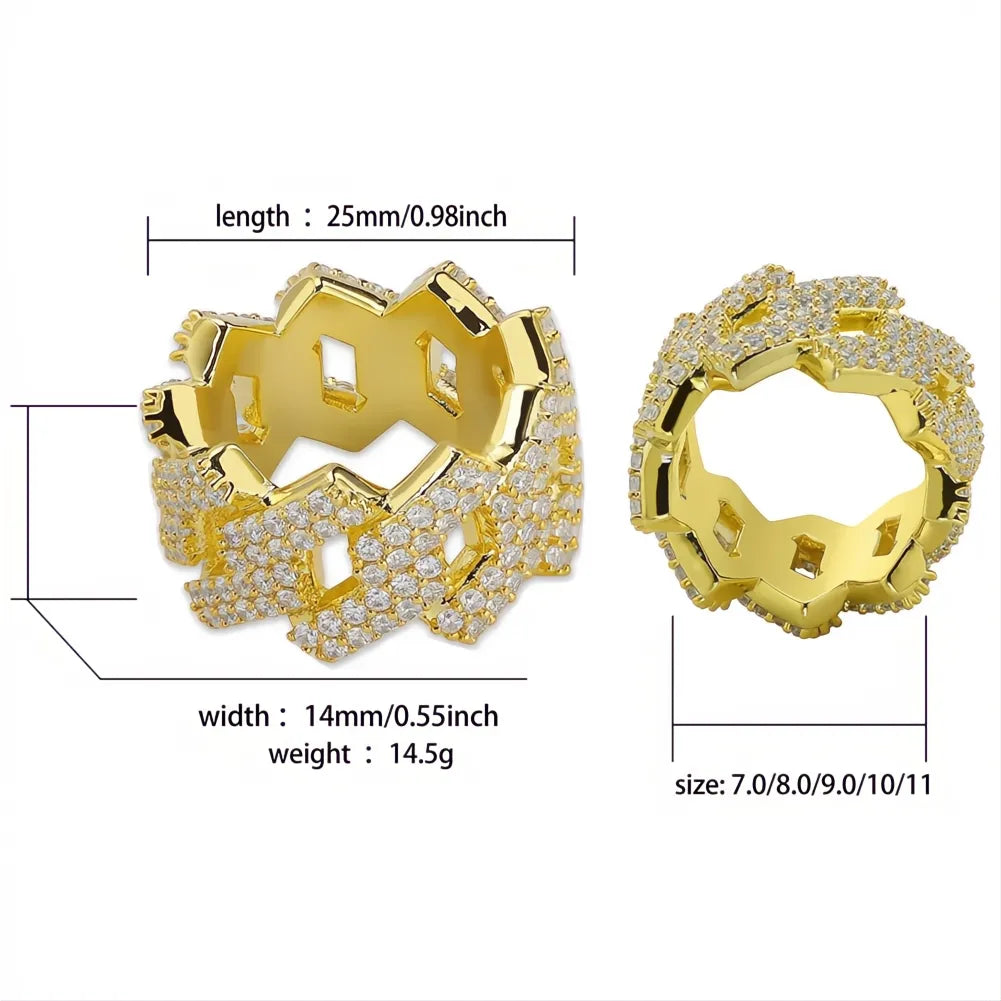 Hip Hop Iced Out Cuban Ring for Men – Prong Set CZ Gold Silver Color Bling Ring
