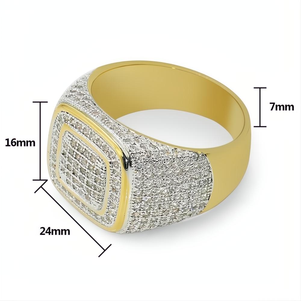 Iced Out Micro Pave CZ Square Ring 3A+ Cubic Zirconia Hip Hop Gold Men’s Jewelry