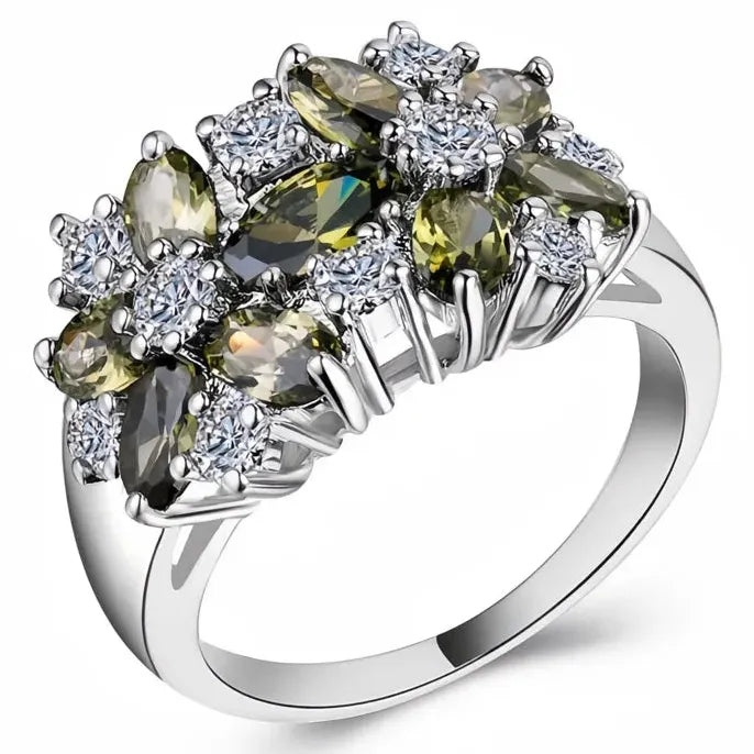Luxury Brass Flower Ring with Cubic Zirconia for Women Valentine's Gift
