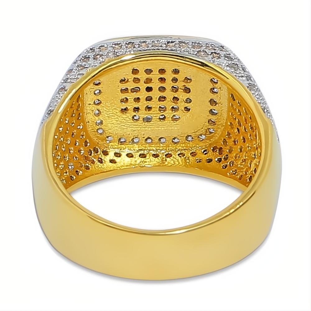 Iced Out Micro Pave CZ Square Ring 3A+ Cubic Zirconia Hip Hop Gold Men’s Jewelry