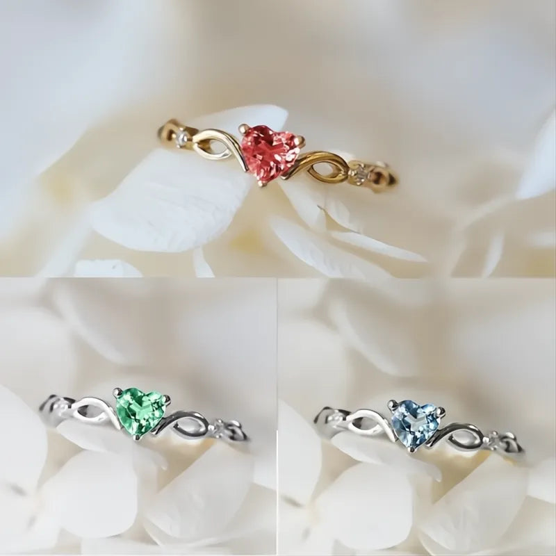 Cute Heart Cubic Zirconia Ring for Women, Creative Design, Daily Wear Jewelry Accessory