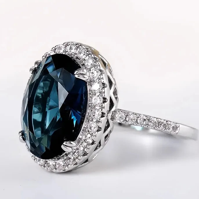 Charming Blue Cubic Zirconia Women’s Wedding Party Bridal Eternity Ring Trendy Jewelry