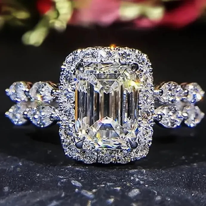 Cubic Zirconia Brass Wedding Engagement Ring for Women Gift Jewelry