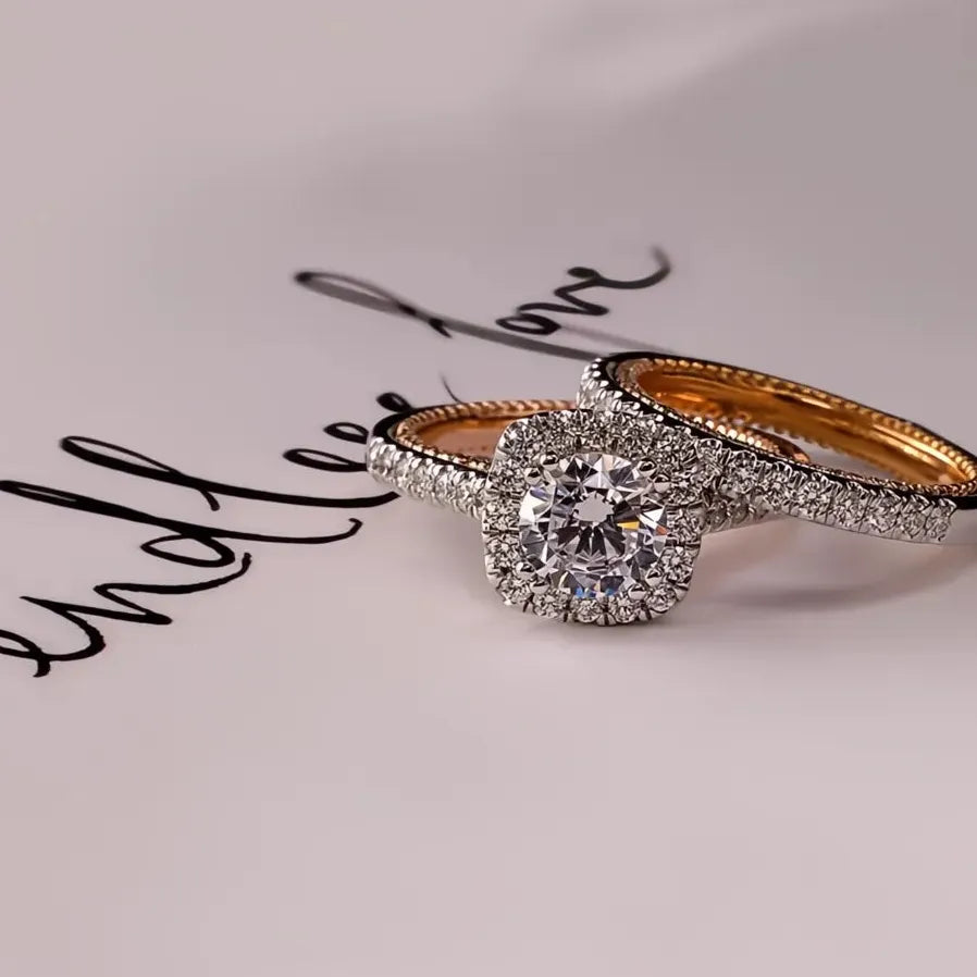 Rose Gold Bridal 2PCS Engagement Rings for Women with Cubic Zirconia
