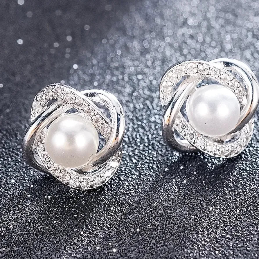 Geometric White Imitation Pearl Stud Earrings for Women Bridal Jewelry
