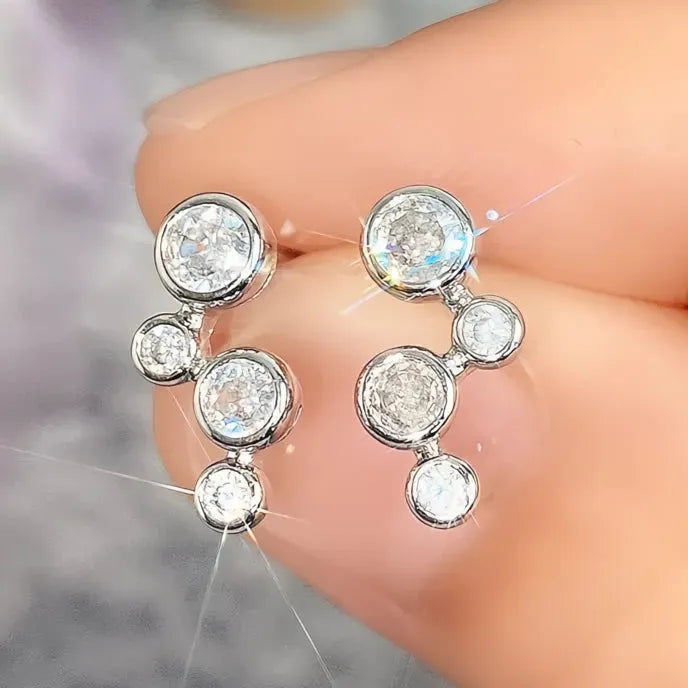 Minimalist Silver Round Cubic Zirconia Geometric Stud Earrings for Women Gift Jewelry