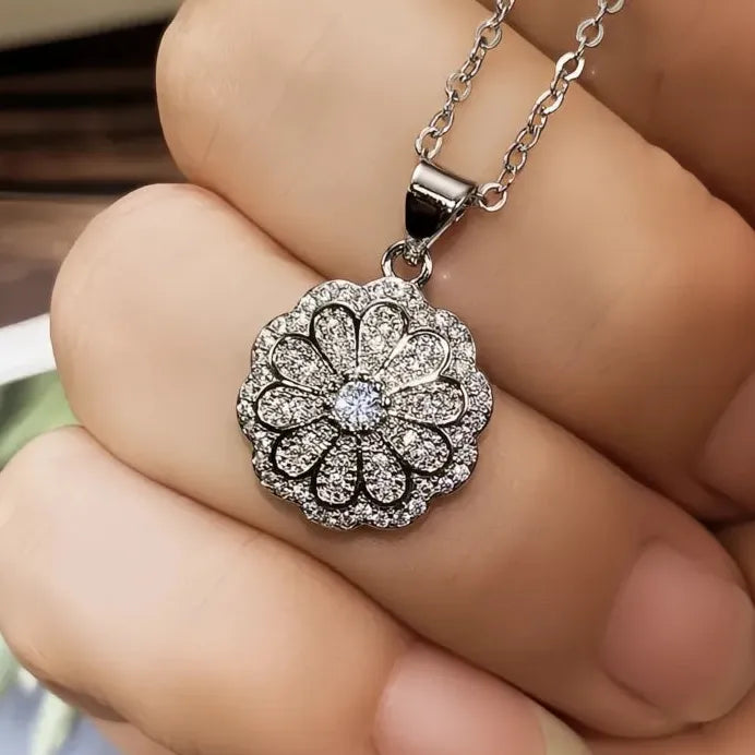 Geometric Flower Wedding Necklace with AAA Cubic Zirconia for Women