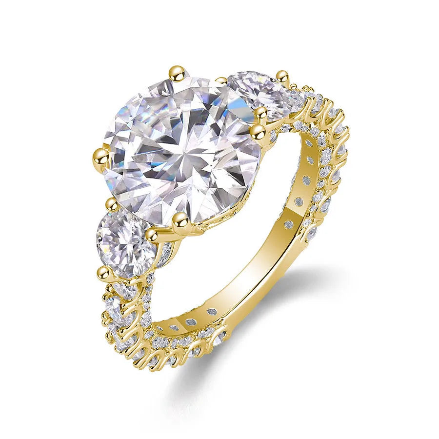 Luxury 5CT Round Cut Moissanite Ring Women S925 Sterling Silver 18K Gold Plated Jewelry
