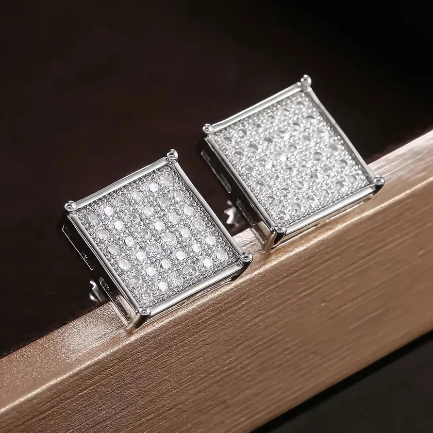 Square Women’s Stud Earrings with Micro Paved Cubic Zirconia Stones