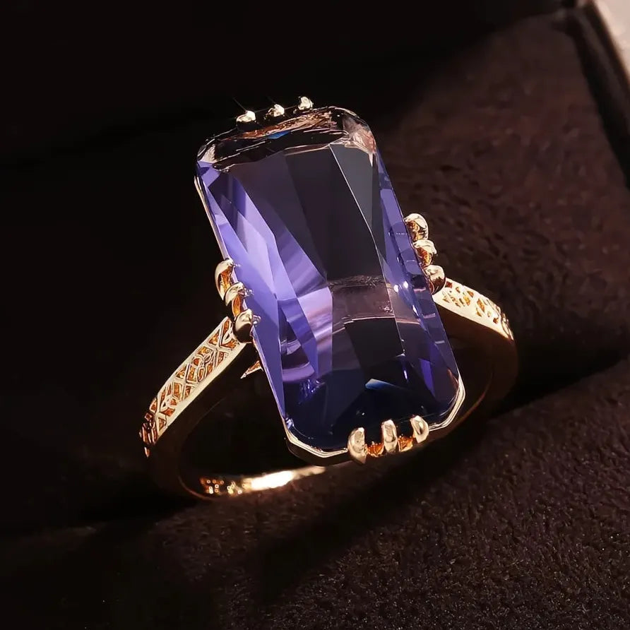 Trendy Long Shape Purple Acrylic Stone Geometric Ring for Women