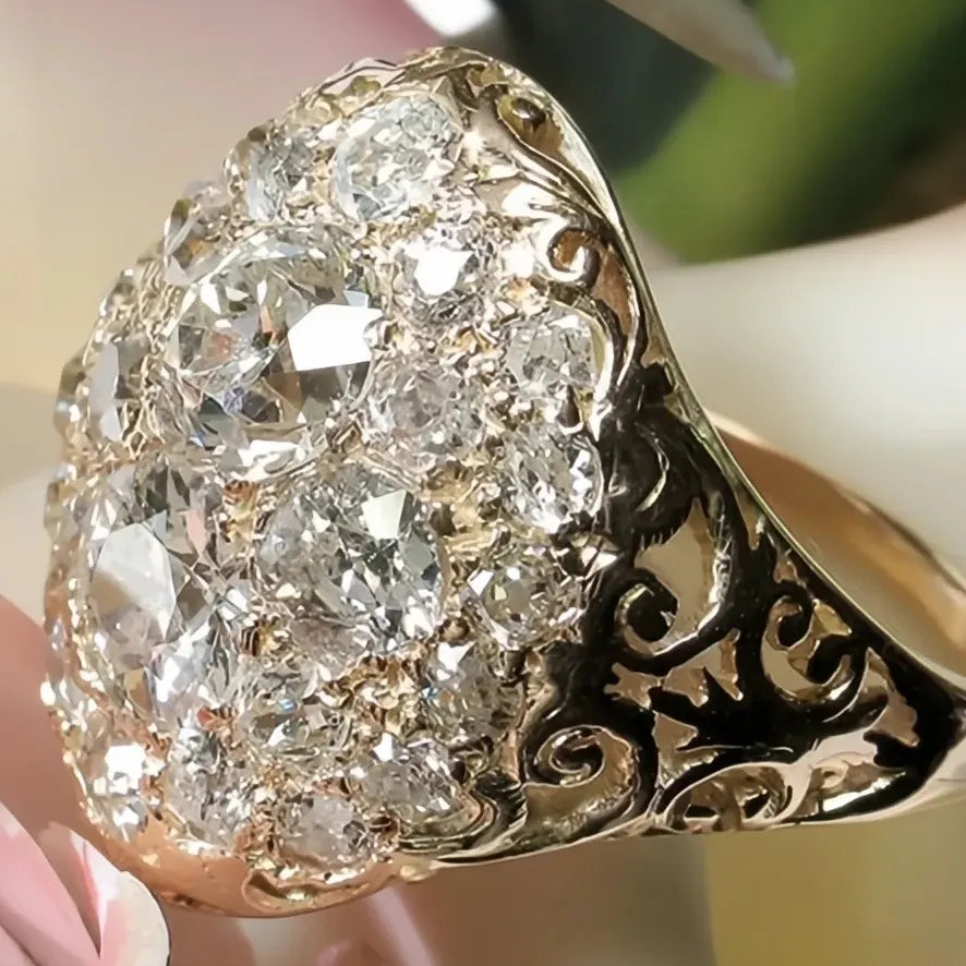 Gorgeous Gold Color Bridal Wedding Ring with Full Cubic Zirconia, Trendy Women’s Party Jewelry