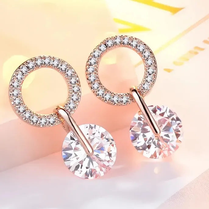 Korean Geometric Cubic Zirconia Drop Earrings for Women, 4 Colors Available