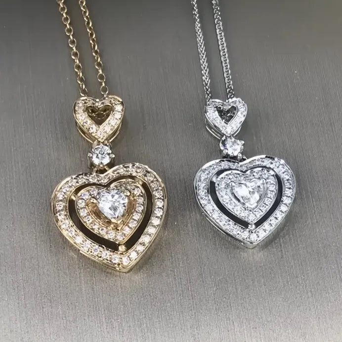 Luxury Heart Pendant Wedding Necklace with Cubic Zirconia for Women Silver Gold
