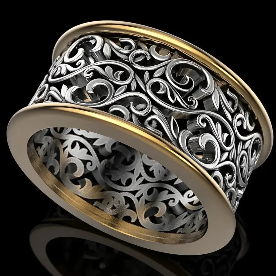Vintage Geometric Pattern Zinc Alloy Women Band Ring Punk Metallic Finger Accessory