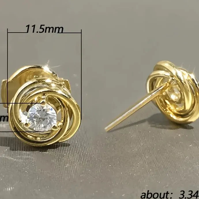 Gold Spiral Copper Alloy Stud Earrings with Single CZ Cubic Zirconia Stone