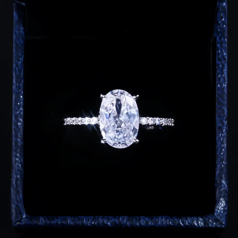 Oval Finger Ring Band with Dazzling CZ Stone Four Prong Setting Classic Wedding Anniversary Gift for Women