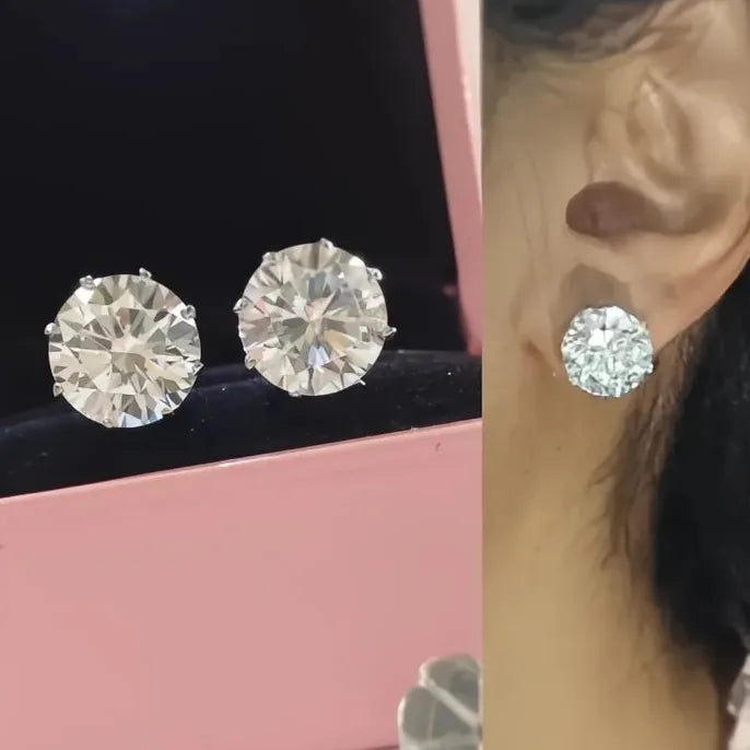 Minimalist Silver Geometric Cubic Zirconia Stud Earrings 6 Claws Unisex