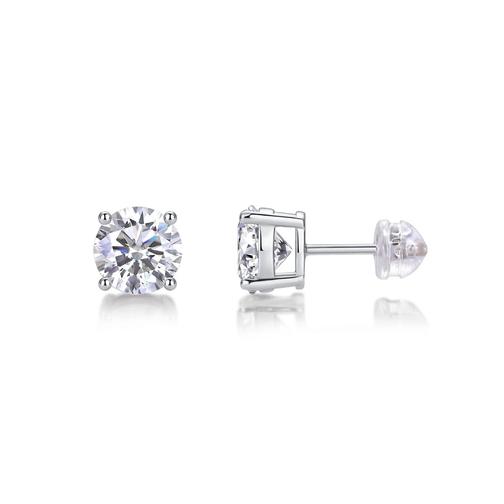 Classic Round Moissanite Stud Earrings 18K Gold Plated S925 Silver Claw GRA Certified Jewelry