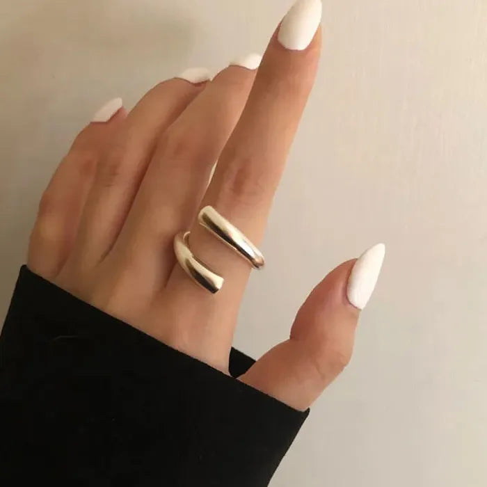 2PC Minimalist Geometric Silver Adjustable Rings for Women Gift Jewelry