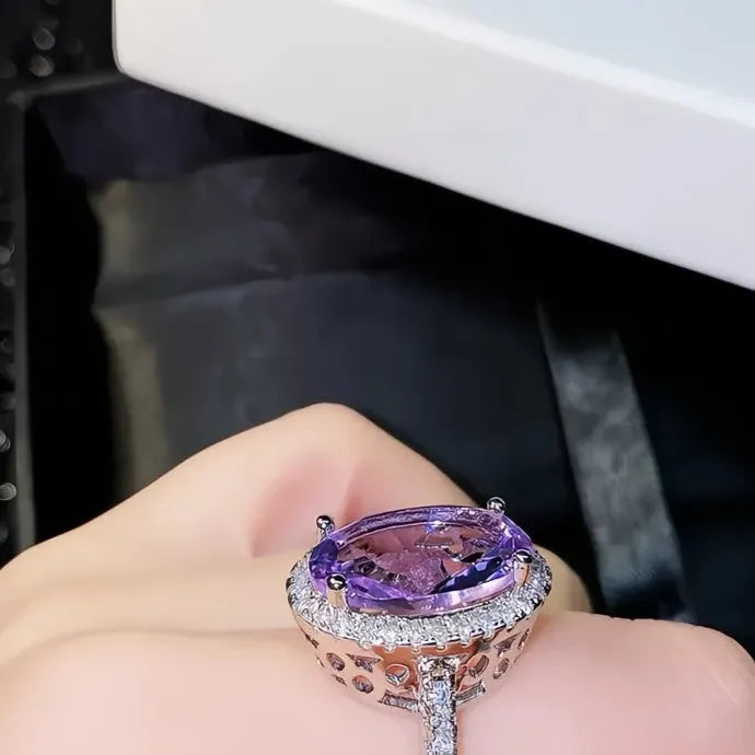 Oval Purple Cubic Zirconia Brass Wedding Ring for Women Party Jewelry