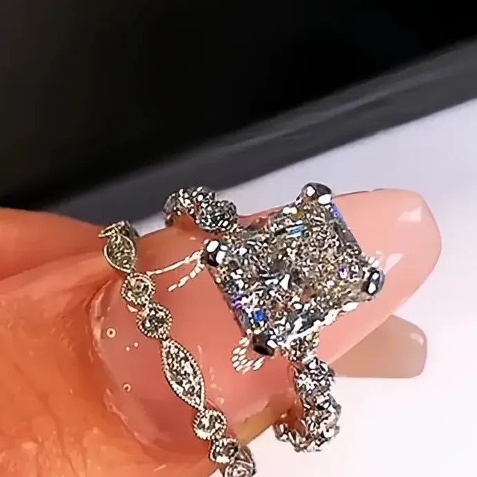 Creative Double Stackable Square Cubic Zirconia Brass Wedding Rings 2021