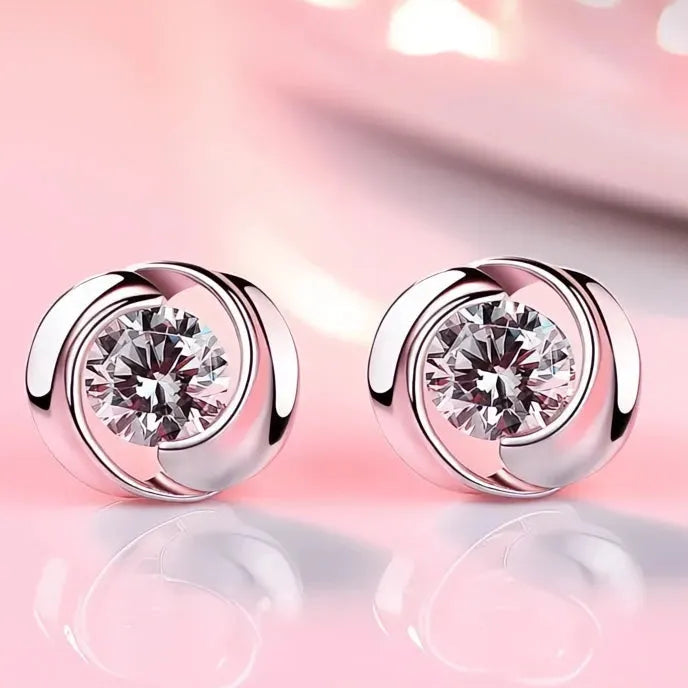 Delicate Geometric Cubic Zirconia Stud Earrings for Women Silver Color Daily Wear Jewelry