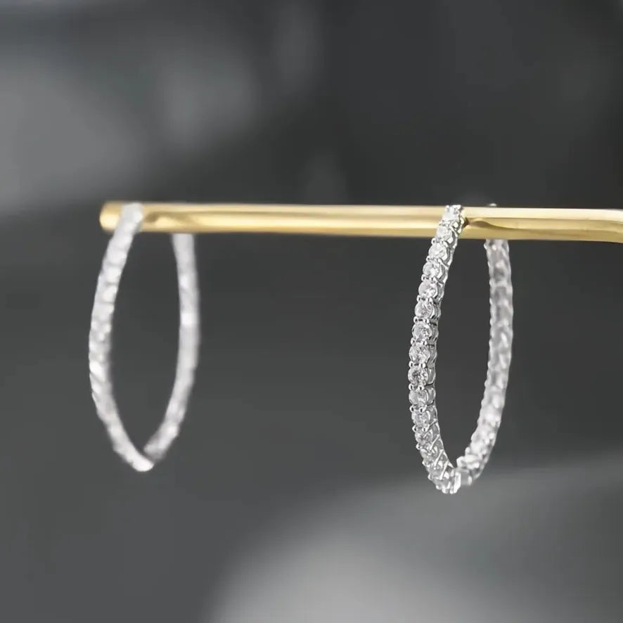 Oval Copper Hoop Earrings with Micro Paved CZ Stones for Wedding Jewelry