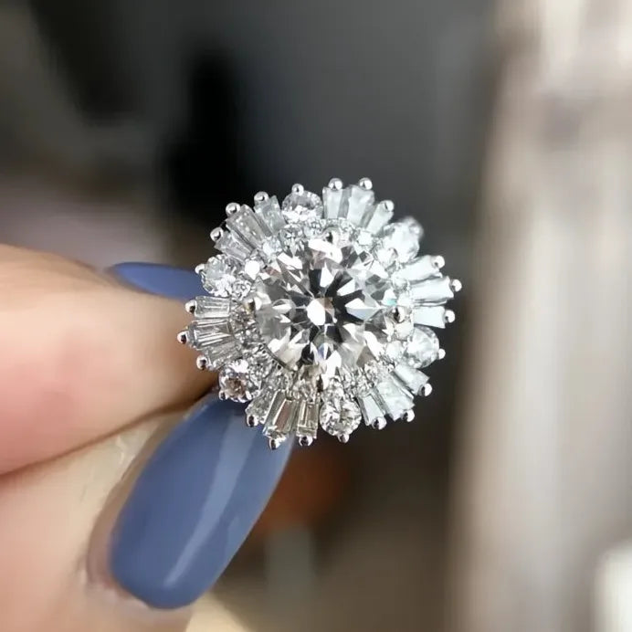 Luxury Women’s Geometric Brass CZ Statement Ring Party Jewelry Gift