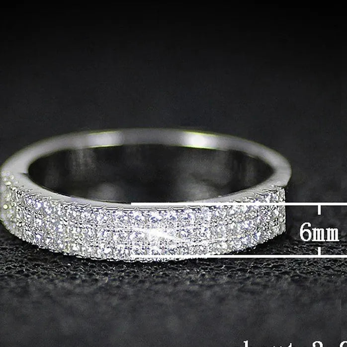 3 Row Paved Zircon Crystal Women’s Brass Bridal Party Ring