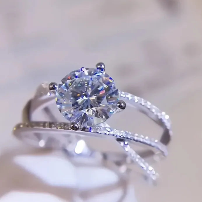 Women's Bridal Wedding Ring with Cubic Zirconia Geometric Cross Design
