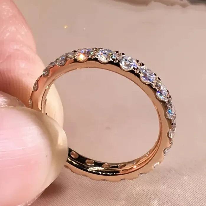 Stylish Round Brass Band Ring for Women with Cubic Zirconia Stones
