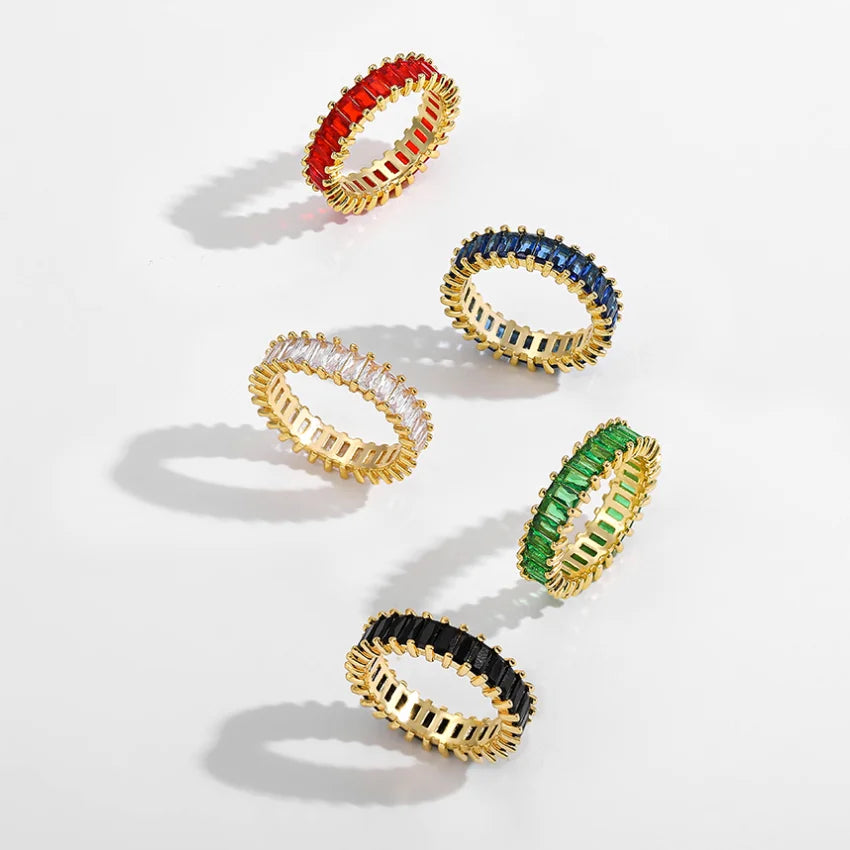 Trendy Gold Color CZ Zircon Metal Rings for Women Multicolor Stone Wedding Bands