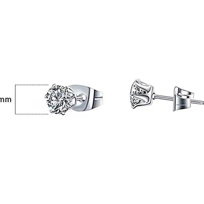 Minimalist Silver Geometric Cubic Zirconia Stud Earrings 6 Claws Unisex