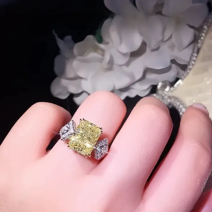 Women's Yellow Cubic Zirconia Square Stone Brass Wedding Party Ring