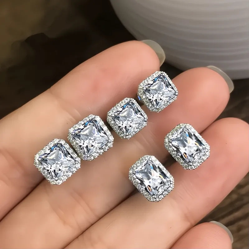 Rectangle Square Green Cubic Zirconia Stud Earrings for Women Elegant Party Anniversary Gift