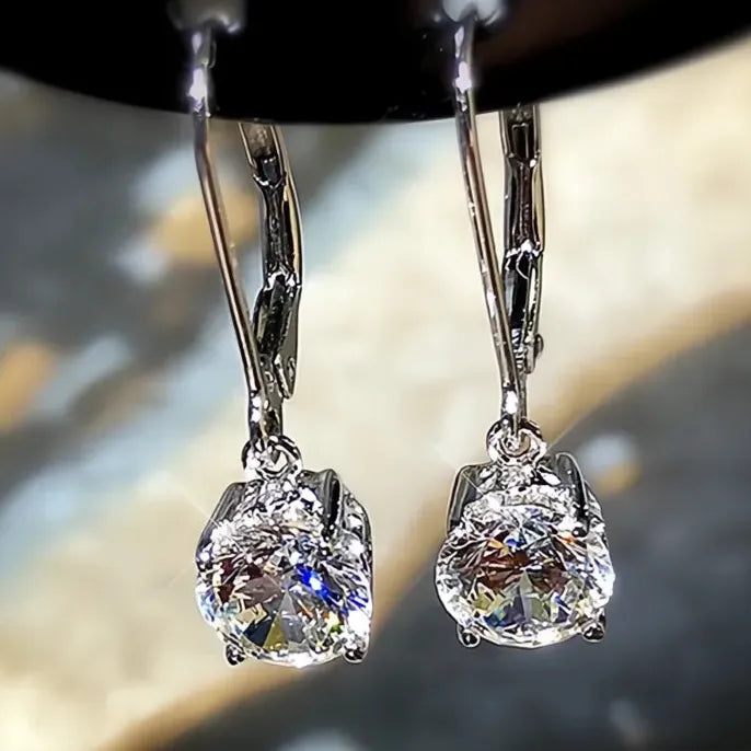 Elegant Round Cubic Zirconia Dangle Earrings for Women in Copper Alloy Gift
