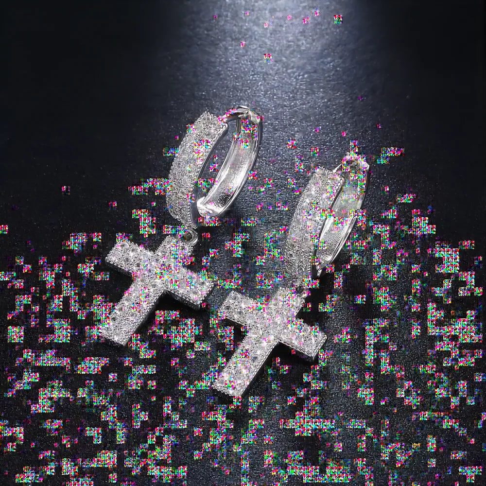 Stylish Arrow Cross Drop Earrings Unisex Cubic Zirconia Crystal Hiphop Fashion Jewelry