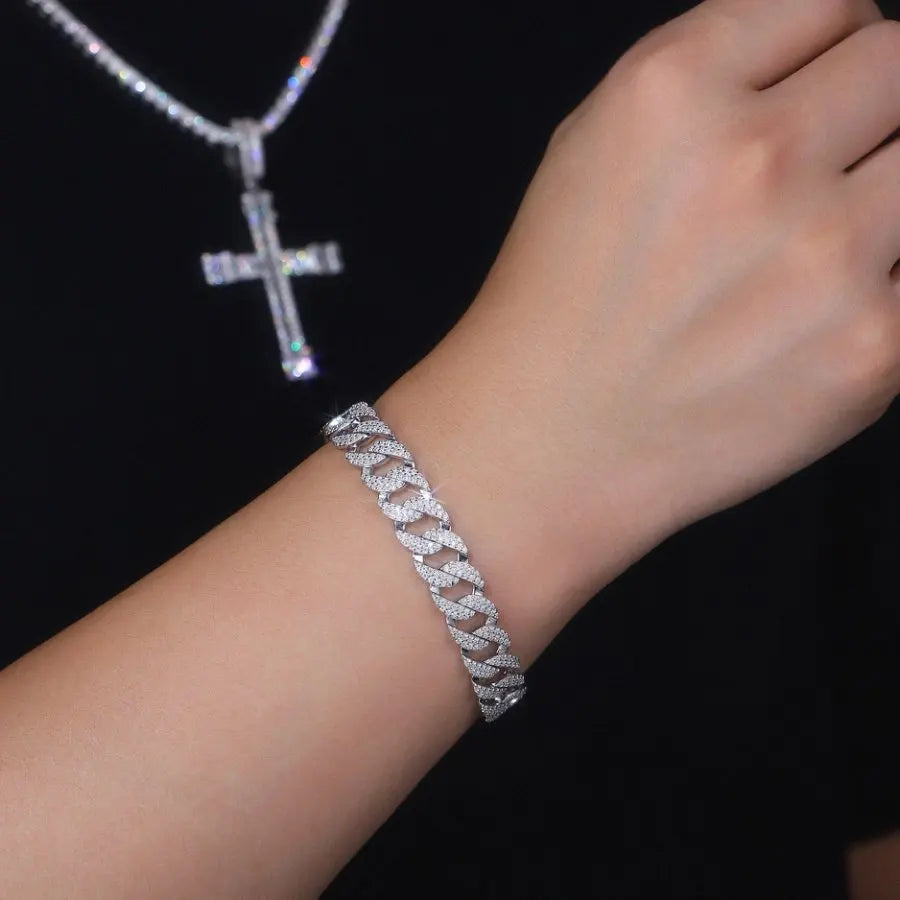 Hip Hop S925 Sterling Silver Moissanite Tennis Bracelet 18K Gold VVS1 Diamond Jewelry